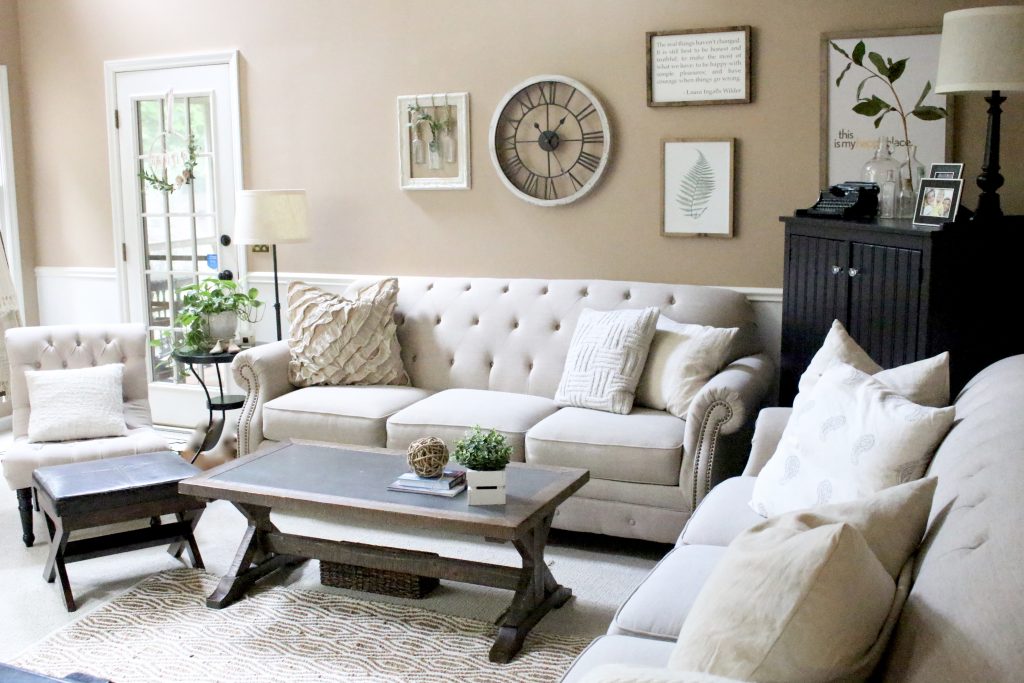 Family Room- Living- Room- Home tour- room design- home design- farmhouse- rustic decor- neutral decor- couches- design- room redo- room by room- living room decorating ideas- rustic home decor- wall decorating ideas- decoration ideas- room decor ideas- home decor- DIY