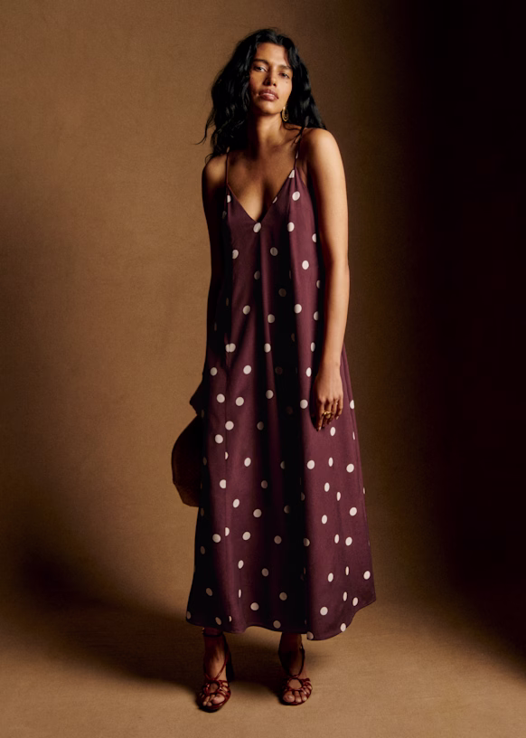 The Giuseppa Dress in Ecru Polka Dots on Chocolate Print